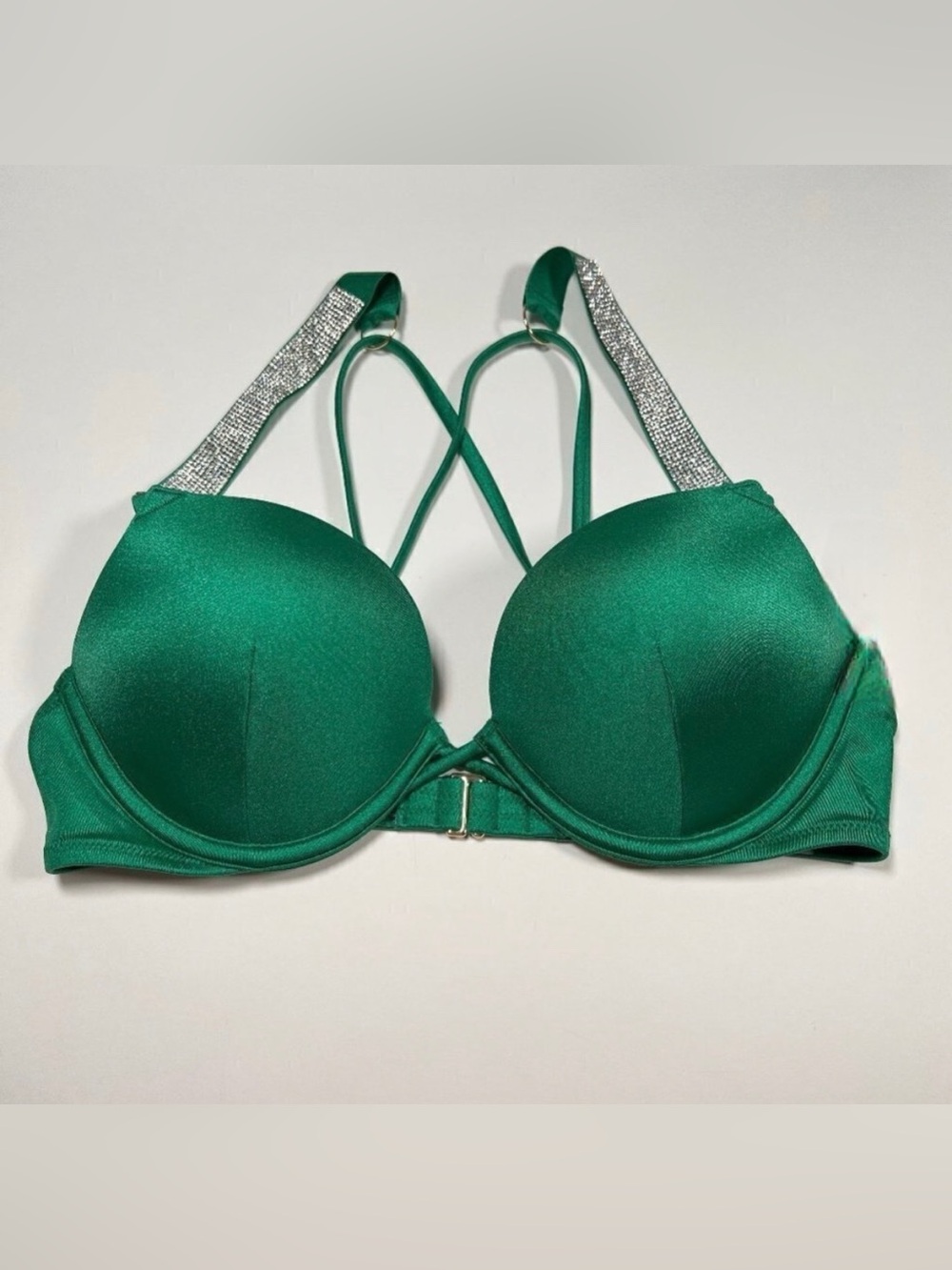 Victoria Secret 38DD Bombshell Push Up Bikini Top Miraculous Shine Strap Green